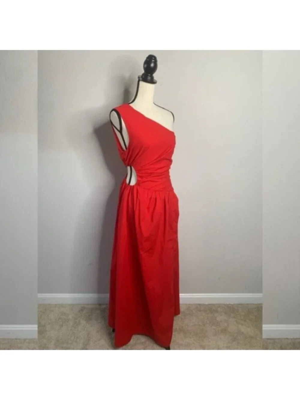 NWT Abercrombie & Fitch Red One-Shoulder Cutout Maxi Dress